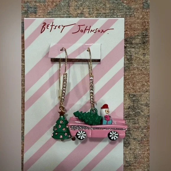 Betsey Johnson Jingle Bell Bling Santa Car Mismatch Christmas Tree Earrings - Picture 4 of 7